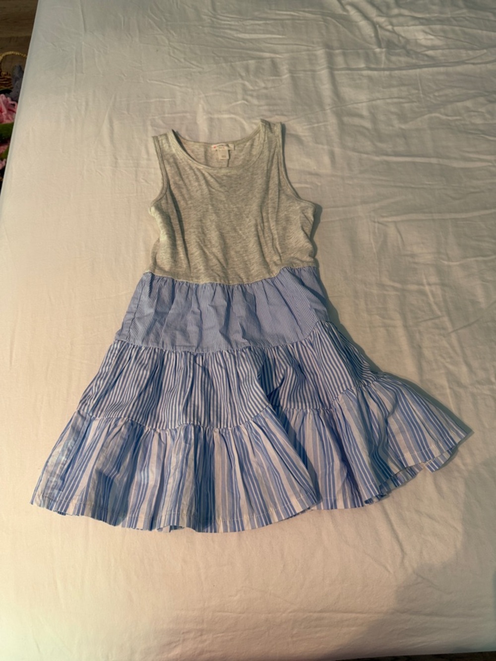 Crewcuts Girls' Blue Stripe Tiered Dress